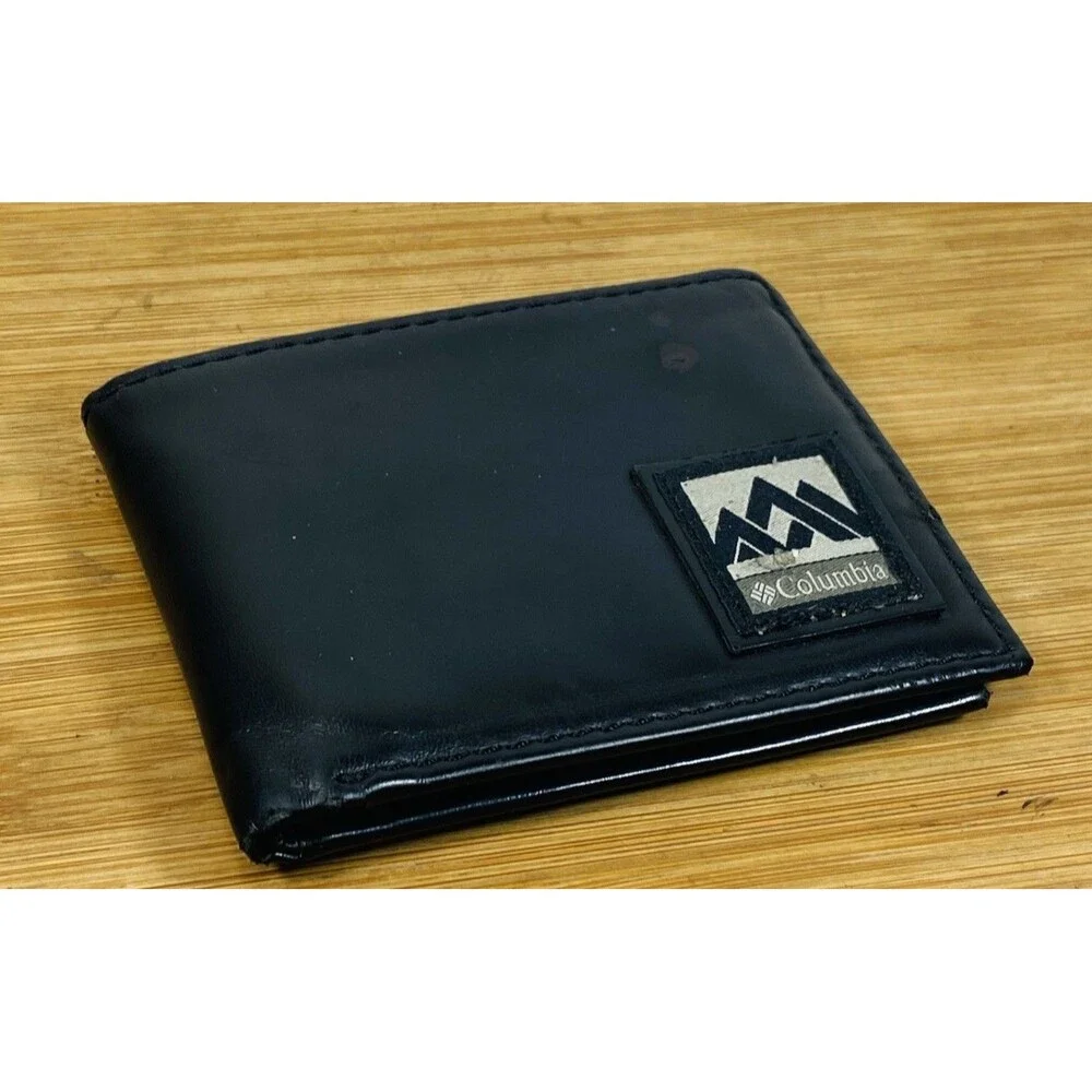 Vintage Columbia Mens Folded Leather Wallet Black 4.5”x3.5”